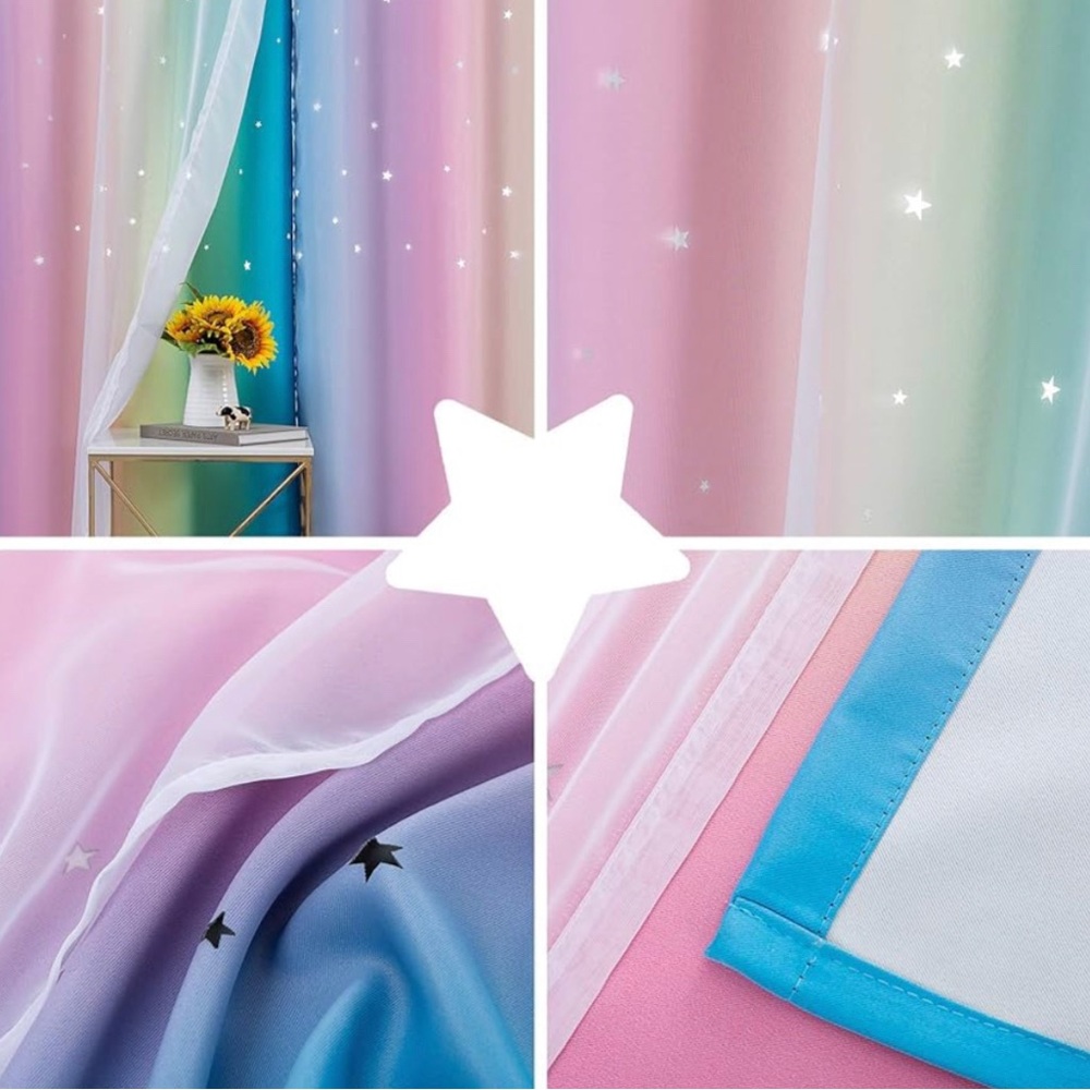 Rainbow Curtains With Colorful Star Cut-Out And Room Darkening - Picture 4 of 10